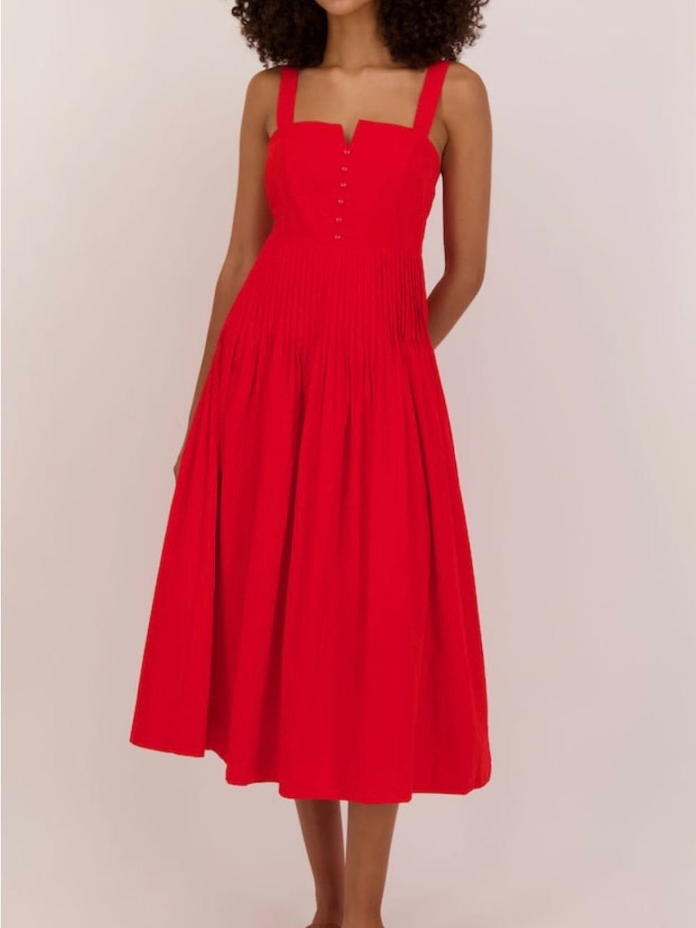 Moon river nwt Red Sleeveless Midi Dress with Square Neck